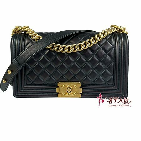 ＊奢華大道國際精品＊【CH0720】CHANEL黑色小羊皮BOY系列 金釦25CM 兩用包 A67086