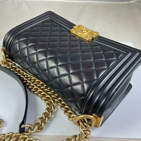 ＊奢華大道國際精品＊【CH0720】CHANEL黑色小羊皮BOY系列 金釦25CM 兩用包 A67086-2