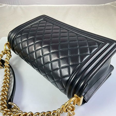 ＊奢華大道國際精品＊【CH0720】CHANEL黑色小羊皮BOY系列 金釦25CM 兩用包 A67086-3