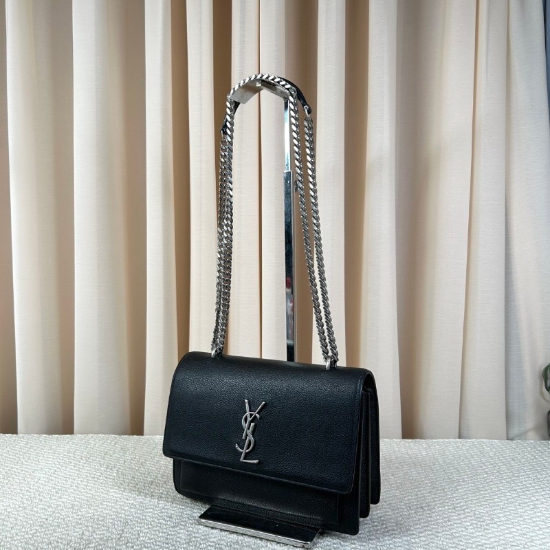ghh bj ZZZ  YSL聖羅蘭日落黑銀風琴鏈條包 經典黑銀配色 牛皮材質 鏈條肩帶 容量實用 日常通勤出門都很百搭 可單肩可斜挎-2