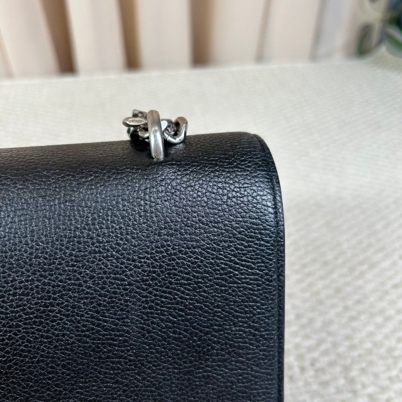 ghh bj ZZZ  YSL聖羅蘭日落黑銀風琴鏈條包 經典黑銀配色 牛皮材質 鏈條肩帶 容量實用 日常通勤出門都很百搭 可單肩可斜挎-12