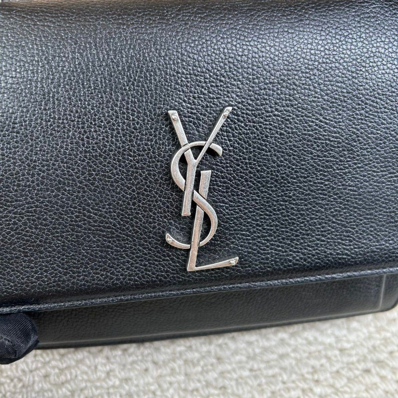 ghh bj ZZZ  YSL聖羅蘭日落黑銀風琴鏈條包 經典黑銀配色 牛皮材質 鏈條肩帶 容量實用 日常通勤出門都很百搭 可單肩可斜挎-21