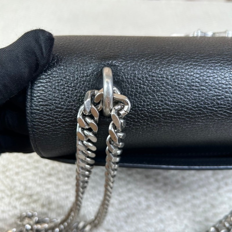 ghh bj ZZZ  YSL聖羅蘭日落黑銀風琴鏈條包 經典黑銀配色 牛皮材質 鏈條肩帶 容量實用 日常通勤出門都很百搭 可單肩可斜挎-25