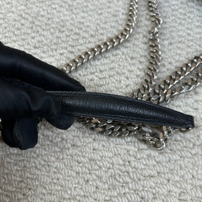 ghh bj ZZZ  YSL聖羅蘭日落黑銀風琴鏈條包 經典黑銀配色 牛皮材質 鏈條肩帶 容量實用 日常通勤出門都很百搭 可單肩可斜挎-27