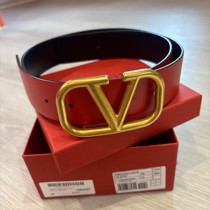 全新全配Valentino雙面皮帶-紅/黑-0