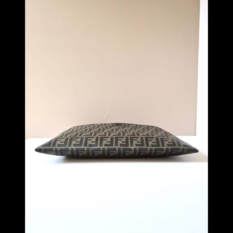 【LA LUNE】絕版古董包 稀有Fendi黑咖啡色老花托特包 中古包 皮革包 手提包-4