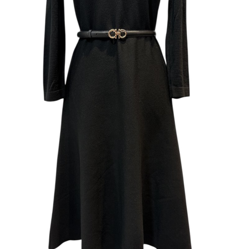 Ferragamo經典黑色長袖洋裝-M-4