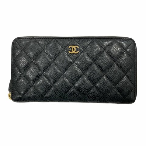 CHANEL 香奈兒 荔枝牛皮 長夾 黑金
