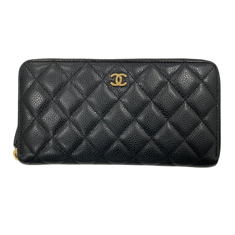 CHANEL 香奈兒 荔枝牛皮 長夾 黑金-0
