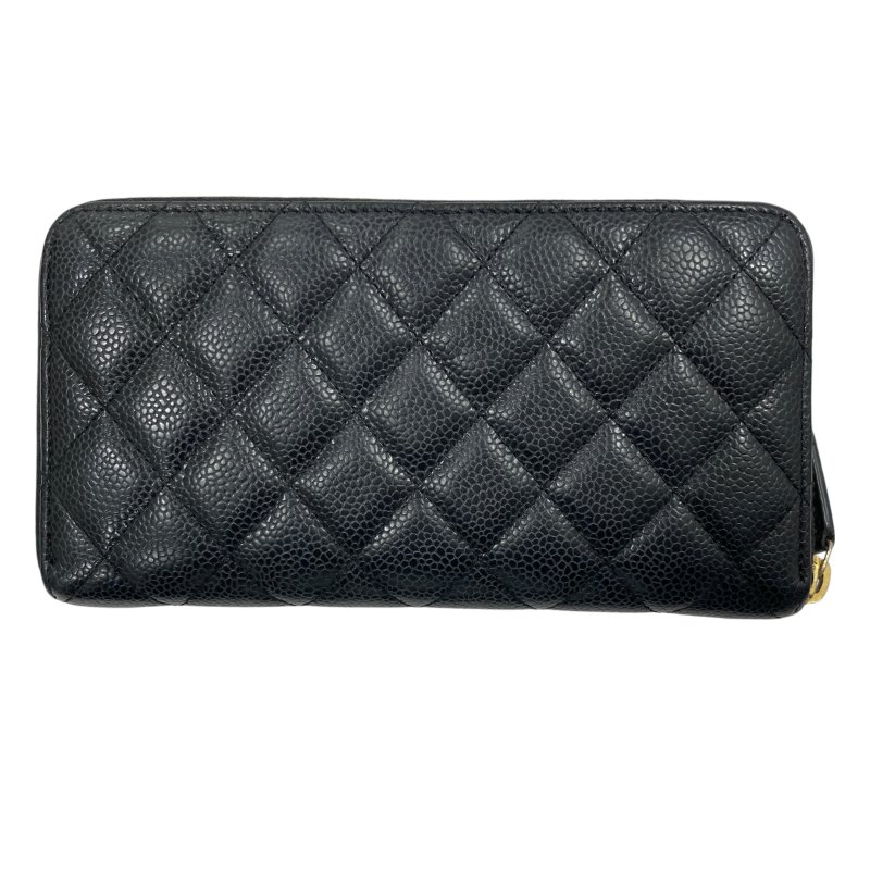 CHANEL 香奈兒 荔枝牛皮 長夾 黑金-1