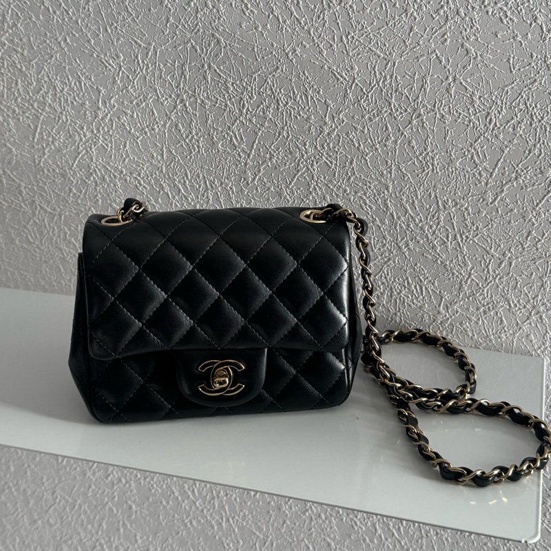 Chanel A35200黑羊皮淡金雙C方胖🫶🫶-0