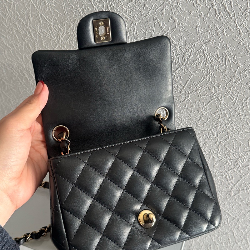 Chanel A35200黑羊皮淡金雙C方胖🫶🫶-12