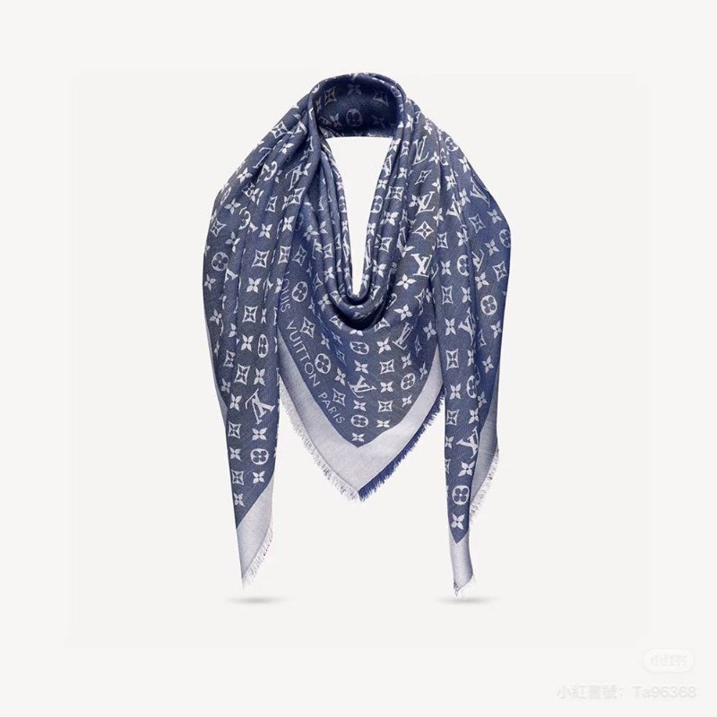 LV M71376 Monogram Denim 披肩/滿版老花/羊毛絲綢披肩/圍巾~二手-2