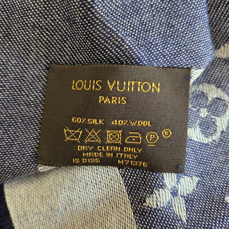 LV M71376 Monogram Denim 披肩/滿版老花/羊毛絲綢披肩/圍巾~二手-36