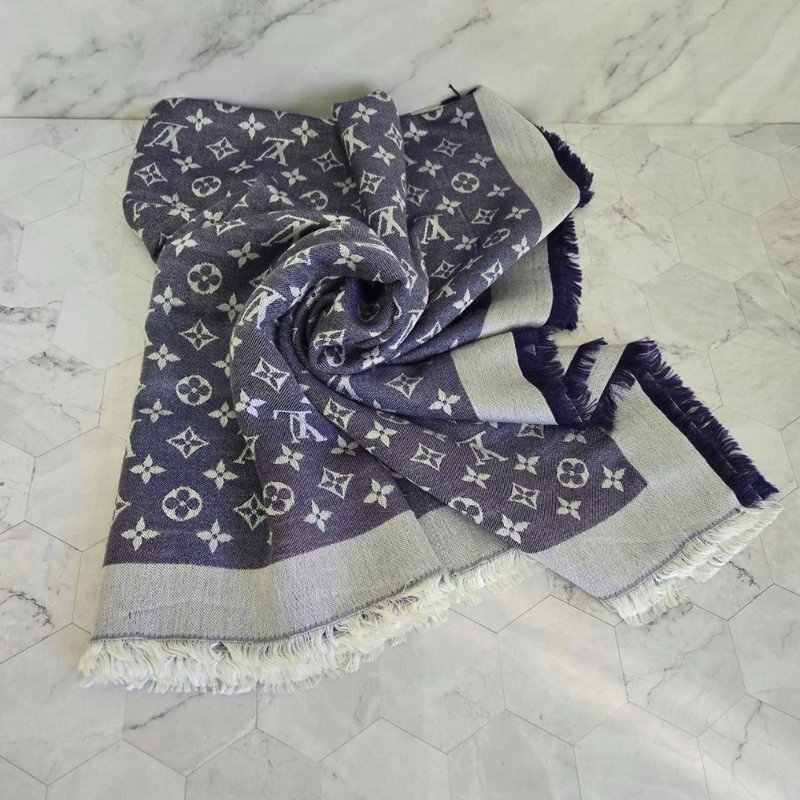 LV M71376 Monogram Denim 披肩/滿版老花/羊毛絲綢披肩/圍巾~二手-37