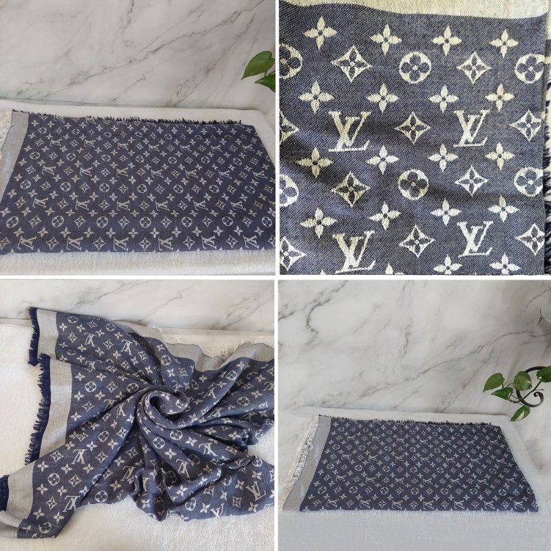 LV M71376 Monogram Denim 披肩/滿版老花/羊毛絲綢披肩/圍巾~二手-39
