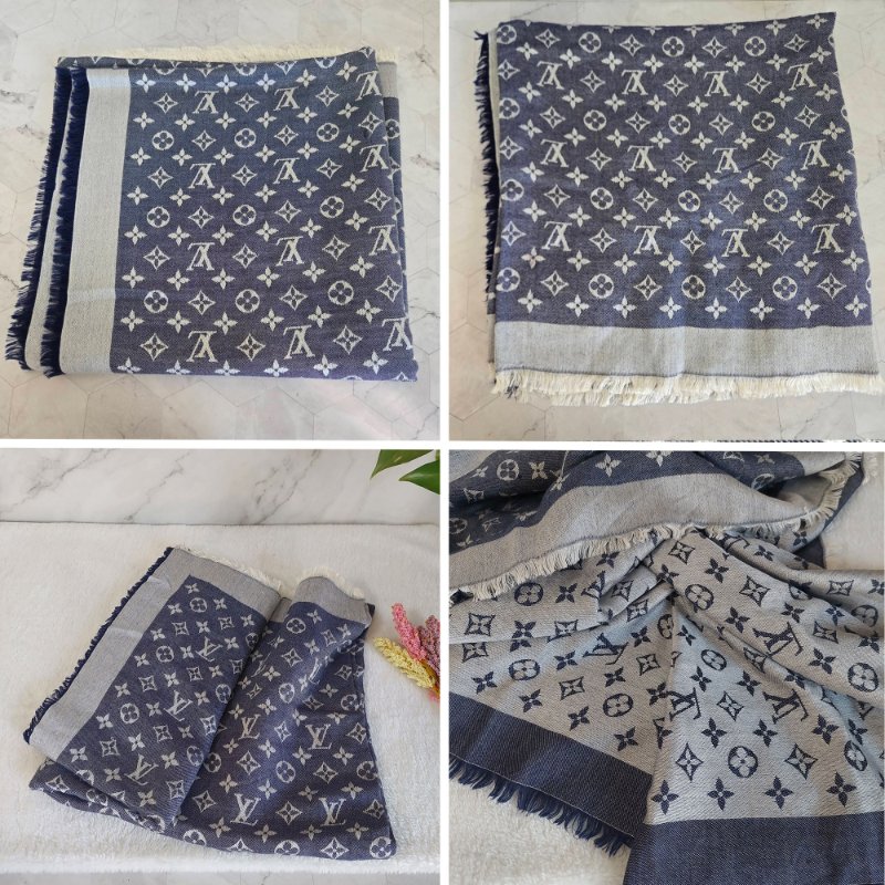 LV M71376 Monogram Denim 披肩/滿版老花/羊毛絲綢披肩/圍巾~二手-42