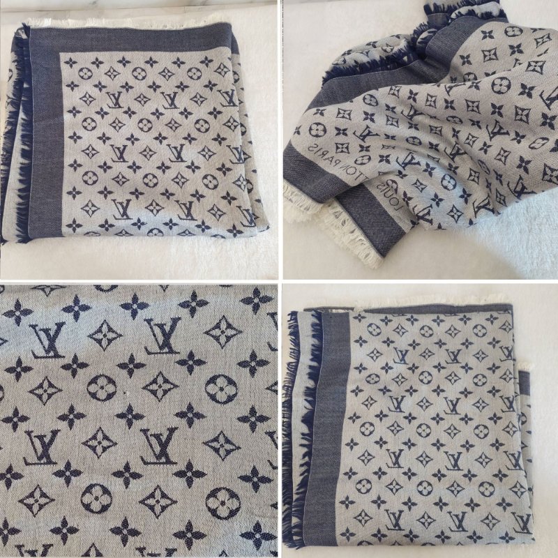LV M71376 Monogram Denim 披肩/滿版老花/羊毛絲綢披肩/圍巾~二手-43