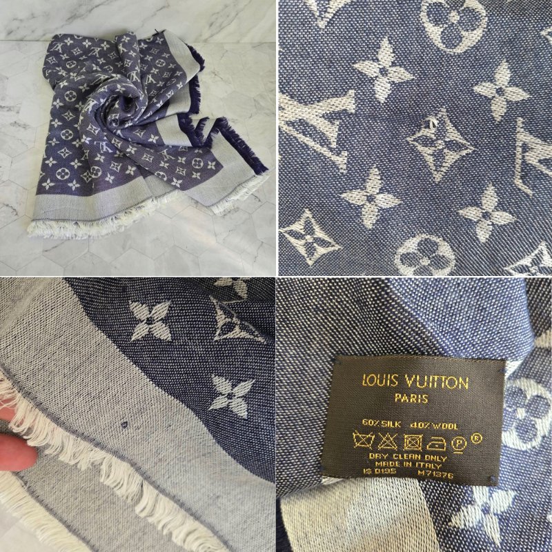 LV M71376 Monogram Denim 披肩/滿版老花/羊毛絲綢披肩/圍巾~二手-48