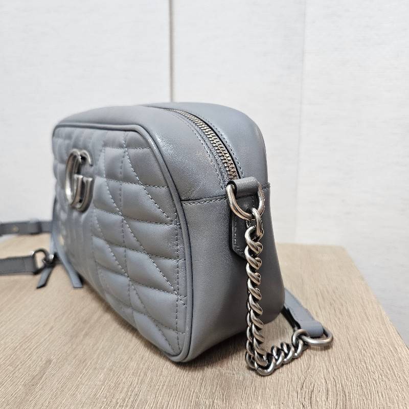 [農曆新年福利🧧] Gucci灰牛皮霧銀釦Marmont拉鏈斜背相機包-1