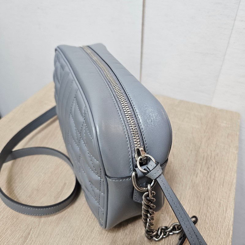 [農曆新年福利🧧] Gucci灰牛皮霧銀釦Marmont拉鏈斜背相機包-4