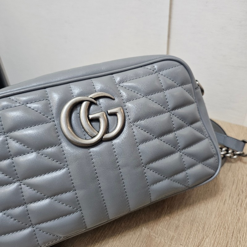 [農曆新年福利🧧] Gucci灰牛皮霧銀釦Marmont拉鏈斜背相機包-6