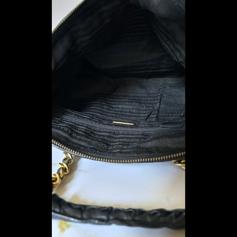 稀有中古包 Prada黑金格紋波士頓包 旅行包 手提包 二手包 古董包-1