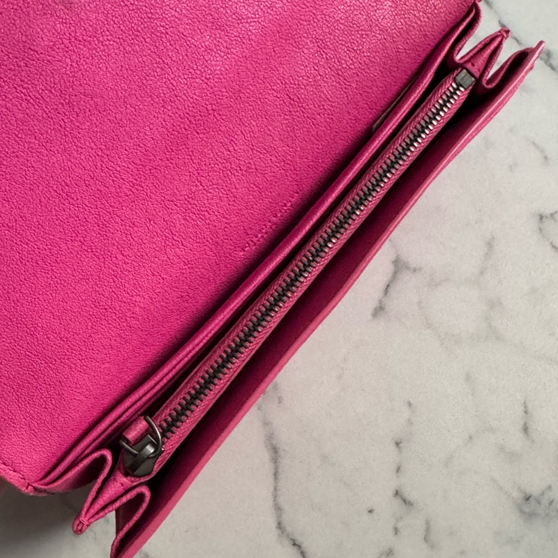 BV粉色編織釦式長夾-12