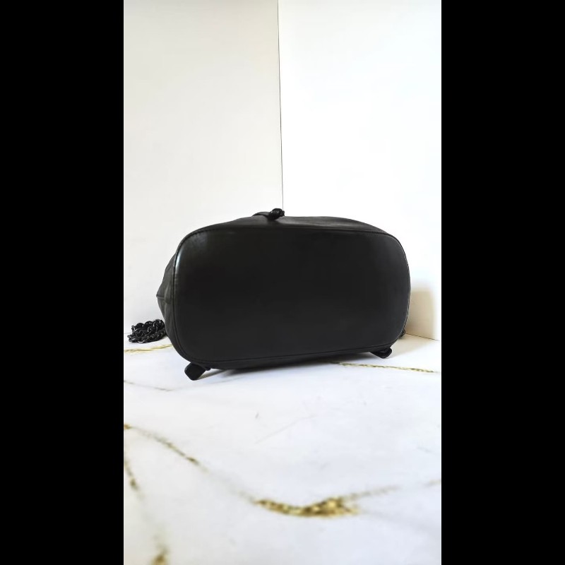 【LA LUNE】稀有古董包 Prada黑銀皮革鏈子雙肩包 後背包 背囊 中古包 二手包-4