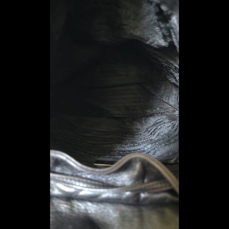 【LA LUNE】稀有古董包 Prada黑銀皮革鏈子雙肩包 後背包 背囊 中古包 二手包-7