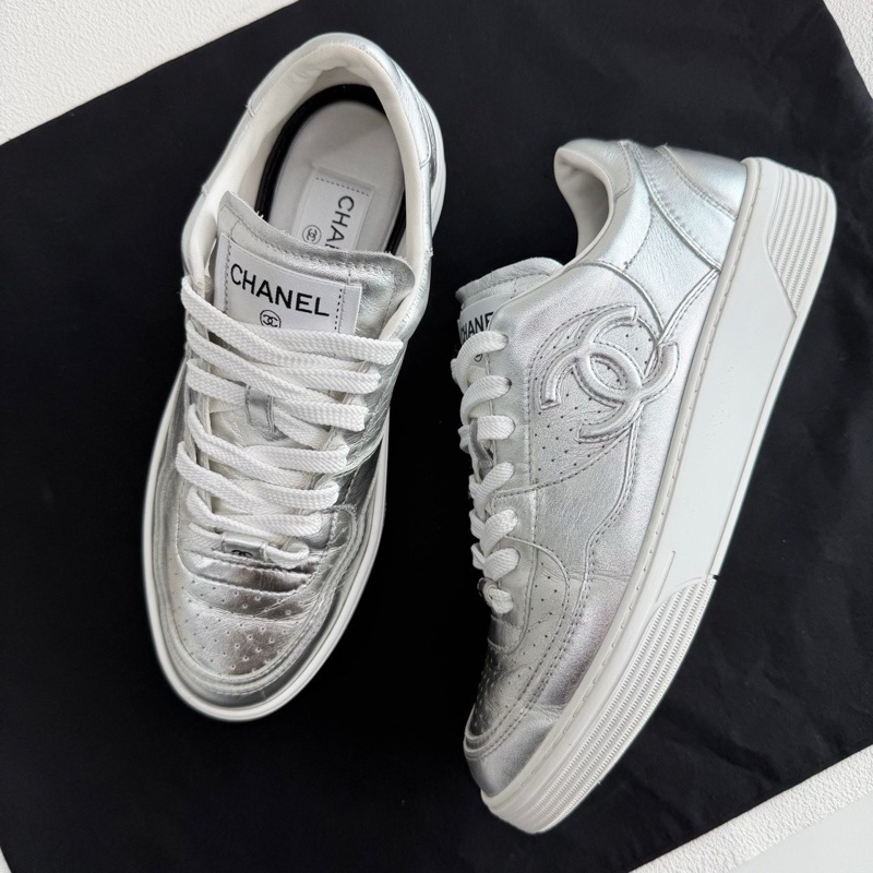CHANEL香奈兒 皮革 銀色 空軍一號銀角大王雙C 38碼-7