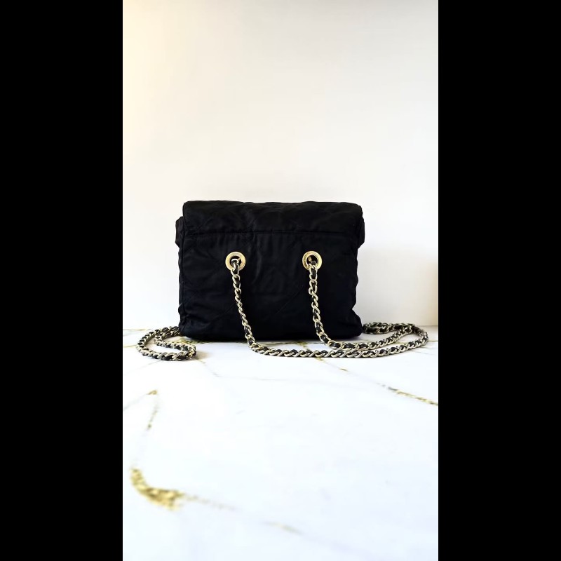 【LA LUNE】絕版古董包 稀有Prada黑色降落傘鏈子側背包 單肩包 斜背包 中古-2