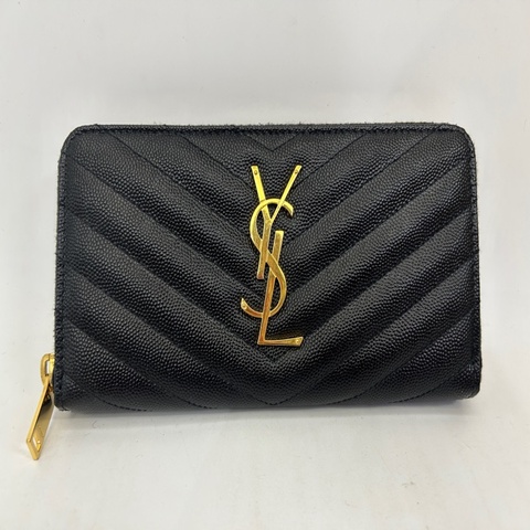 YSL 黑魚子醬牛皮12卡ㄇ拉長夾