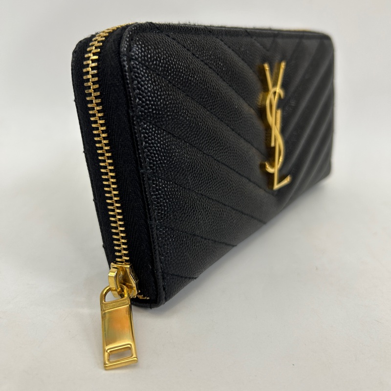 YSL 黑魚子醬牛皮12卡ㄇ拉長夾-1