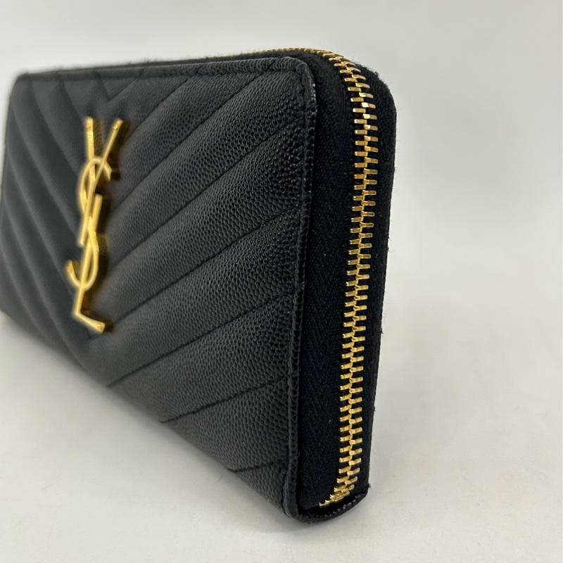 YSL 黑魚子醬牛皮12卡ㄇ拉長夾-2