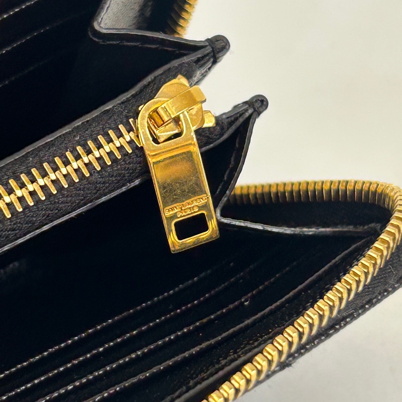 YSL 黑魚子醬牛皮12卡ㄇ拉長夾-7