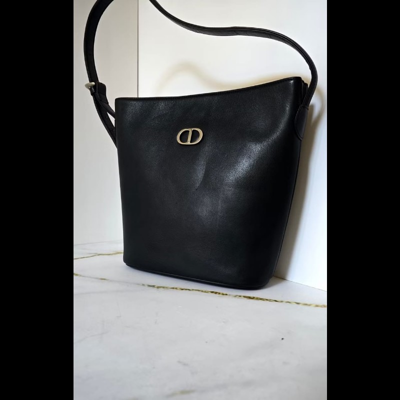 【LA LUNE】稀有中古包 Dior黑藍色極簡托特包 單肩包 側背包 水桶包 二手包-6