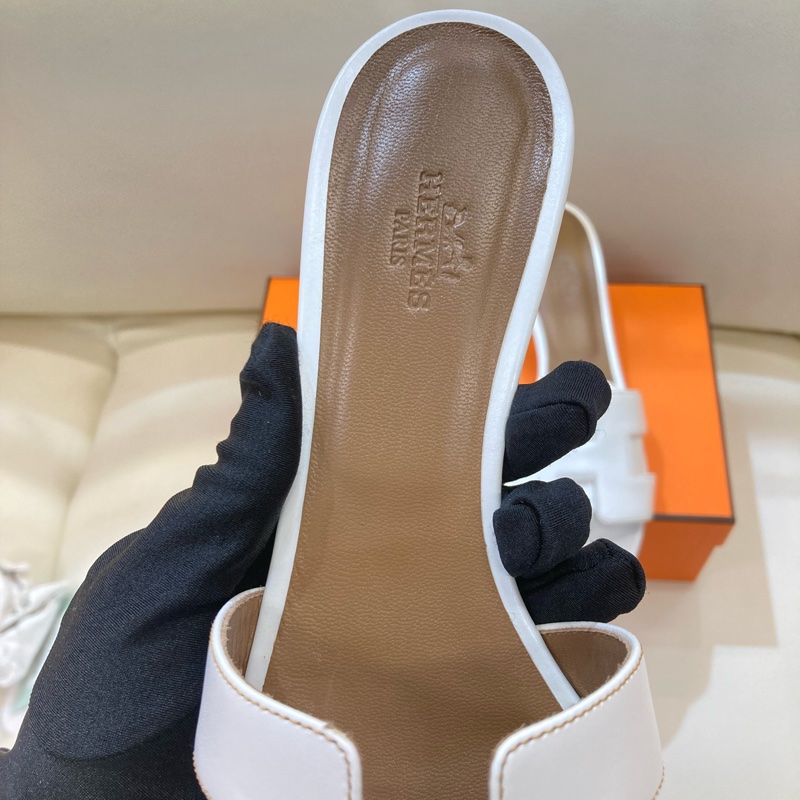 MS0551 Hermes 愛馬仕 H字 高跟涼鞋 光滑牛皮 白色 Oasis Sandal Swfit Blanc 38.5 Size-16