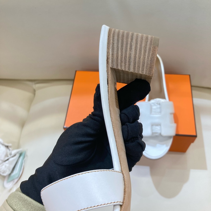 MS0551 Hermes 愛馬仕 H字 高跟涼鞋 光滑牛皮 白色 Oasis Sandal Swfit Blanc 38.5 Size-18