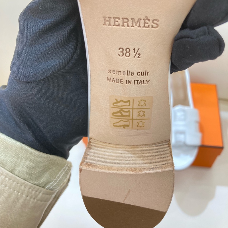 MS0551 Hermes 愛馬仕 H字 高跟涼鞋 光滑牛皮 白色 Oasis Sandal Swfit Blanc 38.5 Size-24