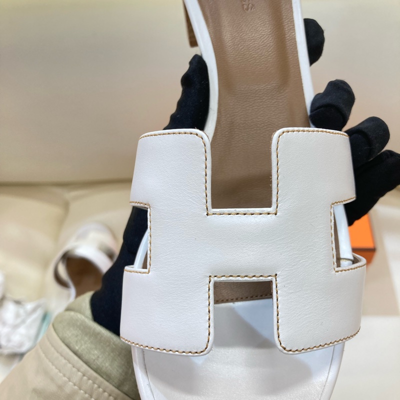 MS0551 Hermes 愛馬仕 H字 高跟涼鞋 光滑牛皮 白色 Oasis Sandal Swfit Blanc 38.5 Size-25