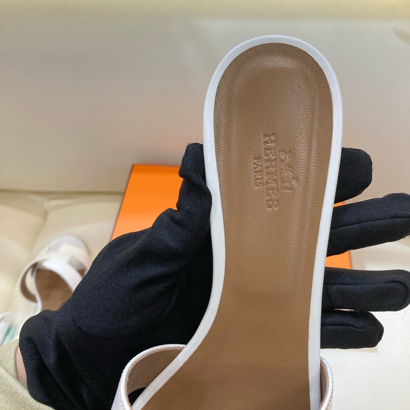 MS0551 Hermes 愛馬仕 H字 高跟涼鞋 光滑牛皮 白色 Oasis Sandal Swfit Blanc 38.5 Size-31