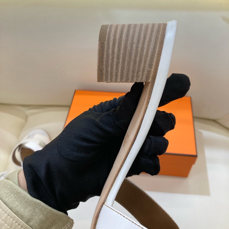 MS0551 Hermes 愛馬仕 H字 高跟涼鞋 光滑牛皮 白色 Oasis Sandal Swfit Blanc 38.5 Size-32