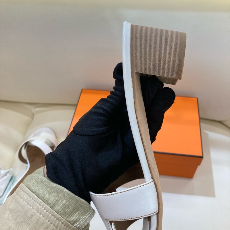 MS0551 Hermes 愛馬仕 H字 高跟涼鞋 光滑牛皮 白色 Oasis Sandal Swfit Blanc 38.5 Size-36