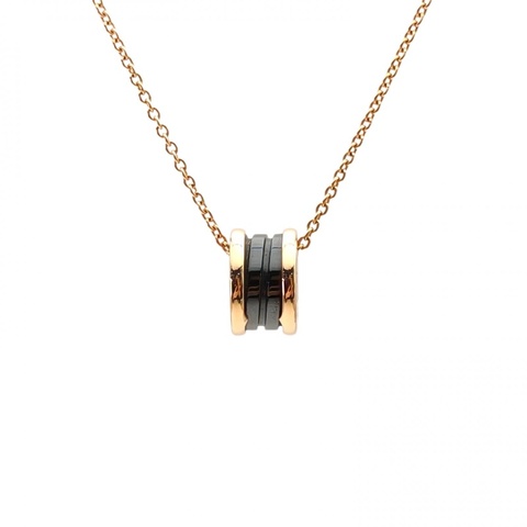 BVLGARI B.ZERO1彈簧項鏈三環扣18K玫瑰金/黑陶瓷項鏈
