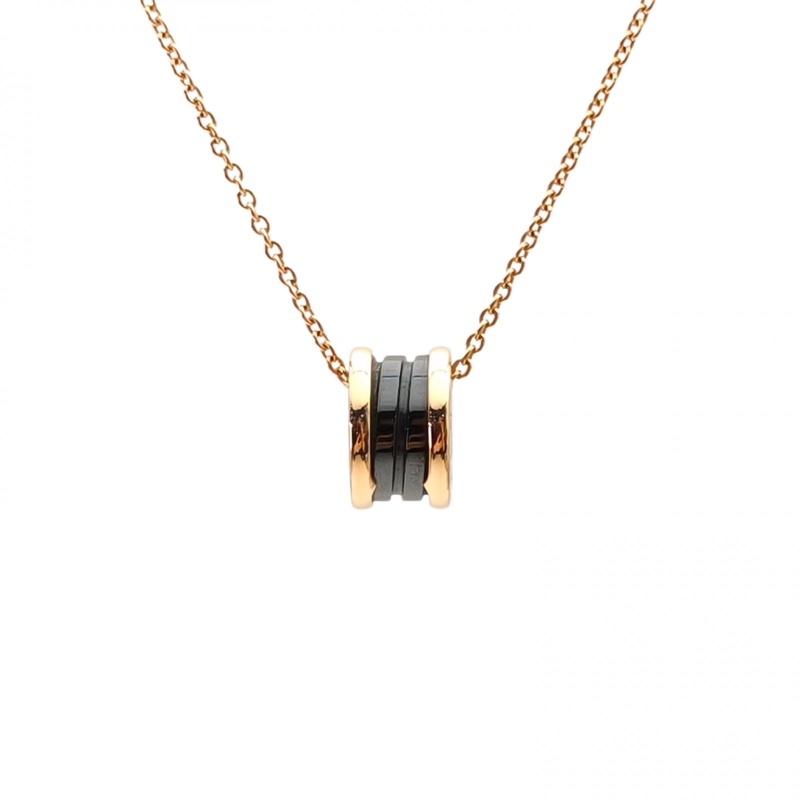BVLGARI B.ZERO1彈簧項鏈三環扣18K玫瑰金/黑陶瓷項鏈-0