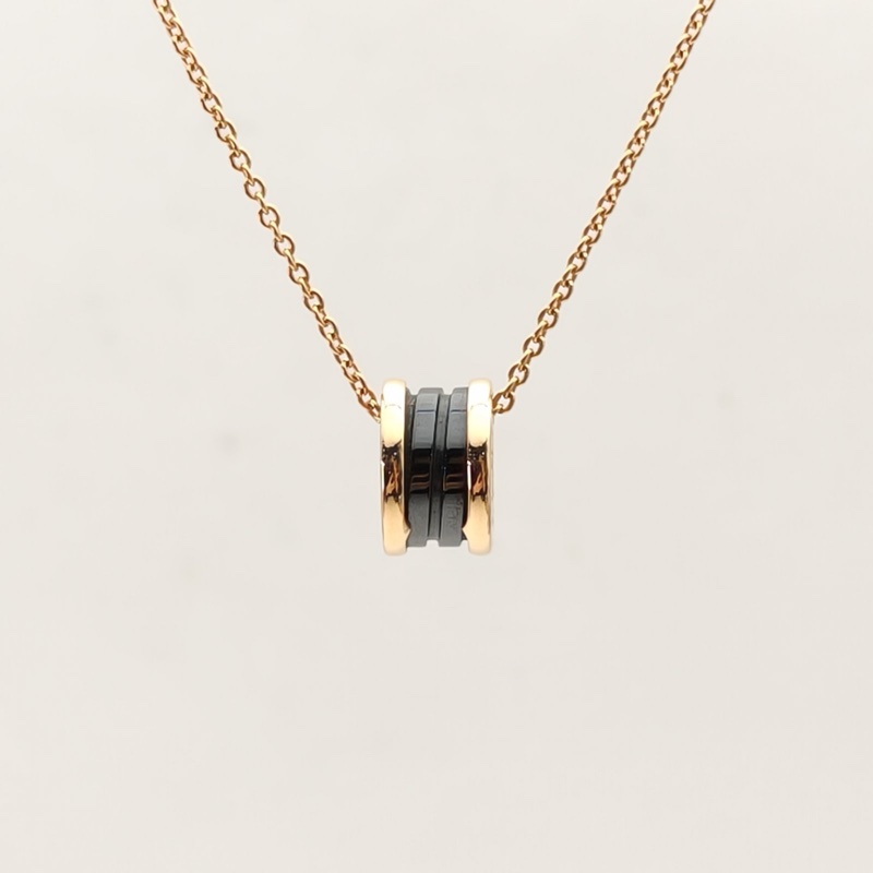 BVLGARI B.ZERO1彈簧項鏈三環扣18K玫瑰金/黑陶瓷項鏈-1