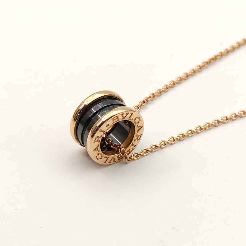 BVLGARI B.ZERO1彈簧項鏈三環扣18K玫瑰金/黑陶瓷項鏈-3