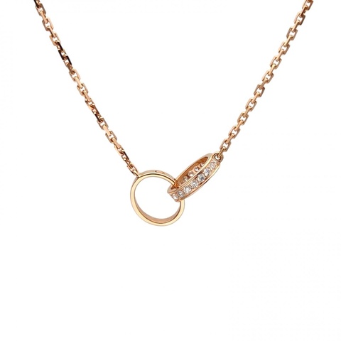 CARTIER LOVE18K金半鑽雙環項鏈18K玫瑰金/鑽石項鏈玫瑰金