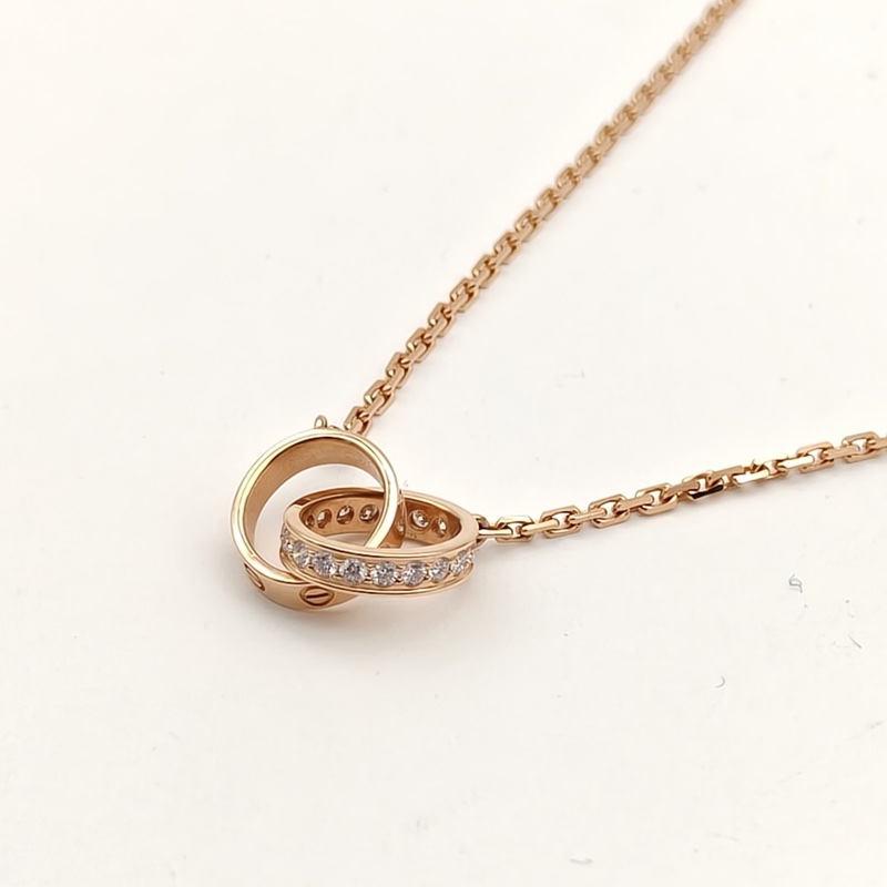 CARTIER LOVE18K金半鑽雙環項鏈18K玫瑰金/鑽石項鏈玫瑰金-1